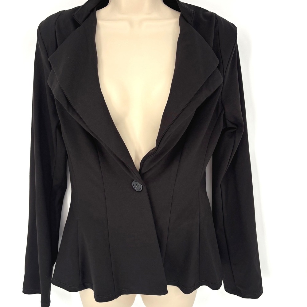 Hybrid & Co Womens Double Notch Lapel Peplum Blazer Black Sz L NEW